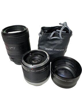 Quantaray 85-210mm F/3.8-4.7 Telephoto Lens Set Camera Auto 2X Converter & Bag